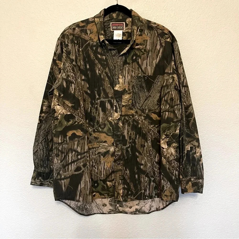 Mossy Oak Camo Classics Camouflage Long Sleeve Button Down Shirt Size XL